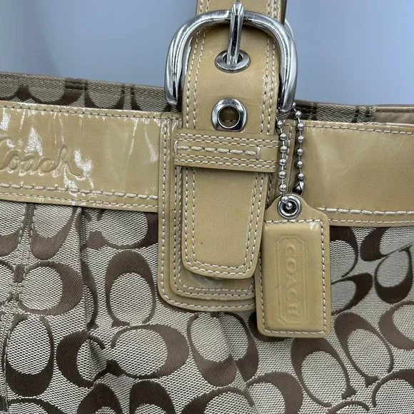 COACH Soho Y2K Shoulder Handbag Pleated Signature Canvas Leather Trim F13742 - Picture 3 of 16